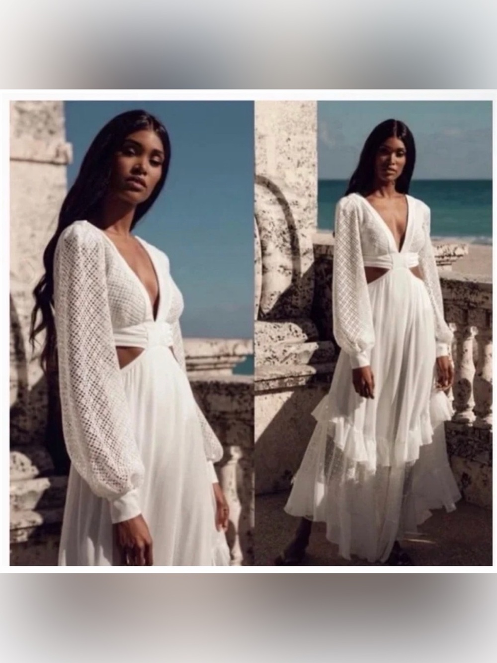 PatBO White Maxi Dress with Cutouts and Ruffled Skirt